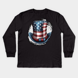 4th of July Patriotic American Flag Hat Kids Long Sleeve T-Shirt